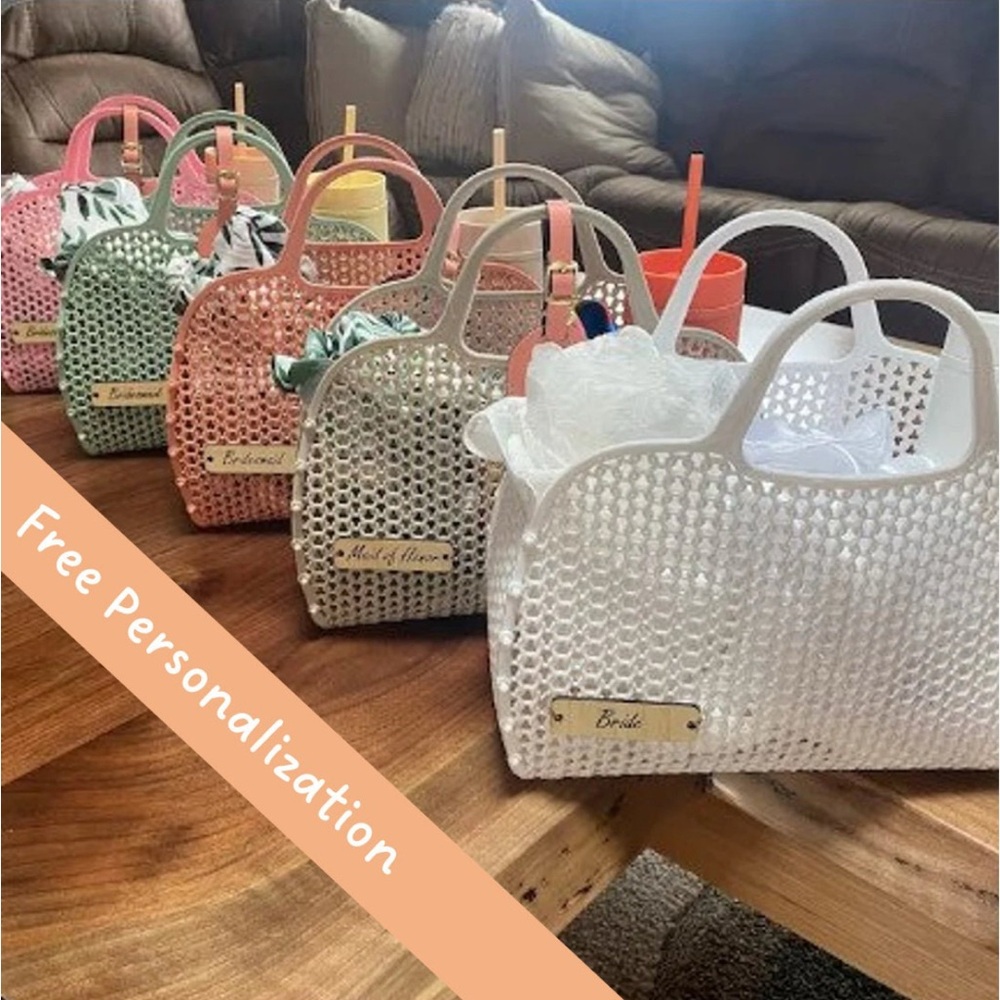 Custom handmade jelly bags with name tag. Personalized beach tote good present